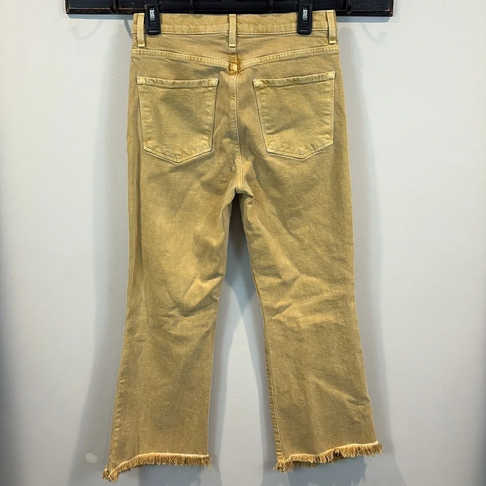 J Brand Julia High Rise Fringe Hem Crop Flare Jeans in Litho Gold Size 28